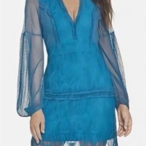 foxiedox Teal Lace Dress with V-Neck - Picture 4 of 5